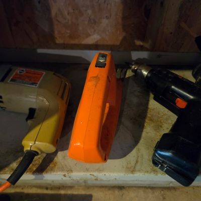 Vintage Black & Decker Electric Drill and Orange Electric Stapler Set