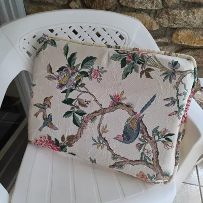 Two Adams Plastic Patio Chairs w/Bird Cushions (FP-JS)