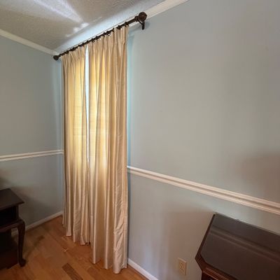 Two Sets of Tapering Silk Drapes and Curtain Rods (BR1-BC)
