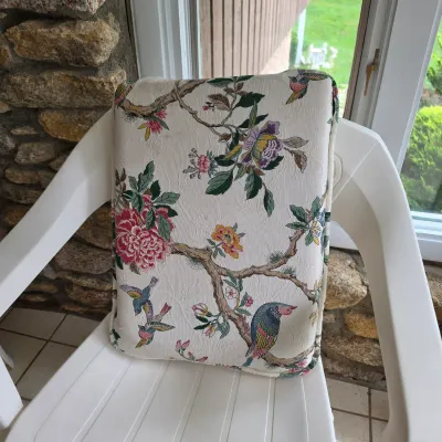 Two Adams Plastic Patio Chairs w/Bird Cushions (FP-JS)
