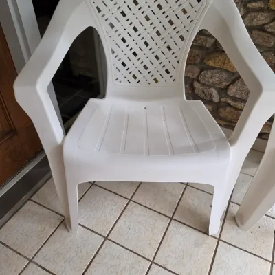 Two Adams Plastic Patio Chairs w/Bird Cushions (FP-JS)