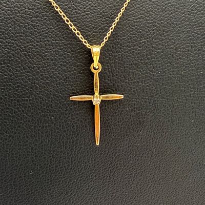 Two 14K Gold Cross Pendants & Chains (ST-SS)