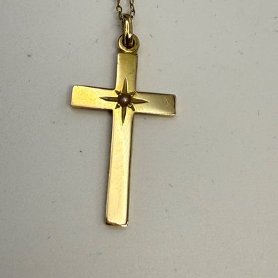 Two 14K Gold Cross Pendants & Chains (ST-SS)