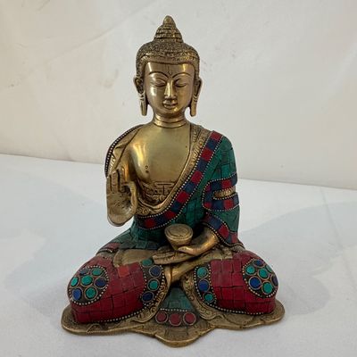 Brass Buddha with Stone Inlay (G-BC)