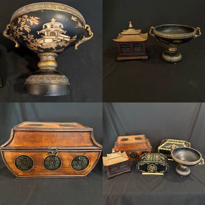 Five Unique Decorative Boxes and Pedestal Urn (D-SS)