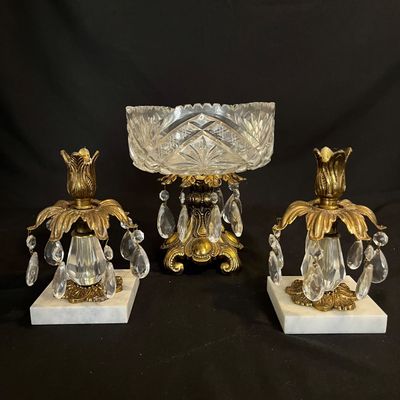 Hollywood Regency Candlesticks & Cut Crystal Bowl (K-KA)