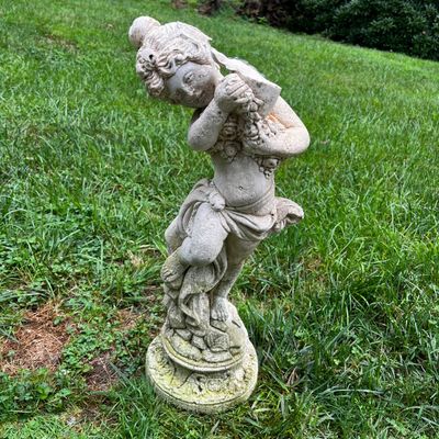 Ornate Concrete Grecian-Style Pillar with Cherub Garden Statues & More (FY-KA)