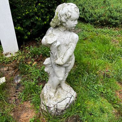 Ornate Concrete Grecian-Style Pillar with Cherub Garden Statues & More (FY-KA)