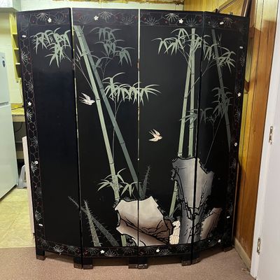 Chinese Black Lacquer Four Panel Screen (BK-KA)