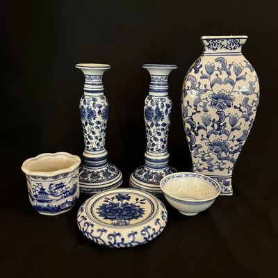 Chinese Delftware Vase, Candlesticks & More (K-KA)