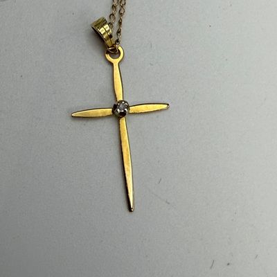 Two 14K Gold Cross Pendants & Chains (ST-SS)