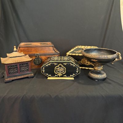 Five Unique Decorative Boxes and Pedestal Urn (D-SS)