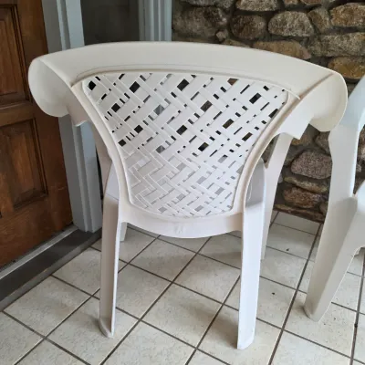 Two Adams Plastic Patio Chairs w/Bird Cushions (FP-JS)