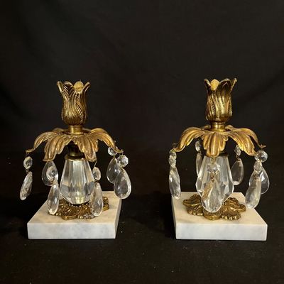 Hollywood Regency Candlesticks & Cut Crystal Bowl (K-KA)