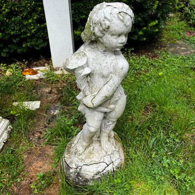 Ornate Concrete Grecian-Style Pillar with Cherub Garden Statues & More (FY-KA)