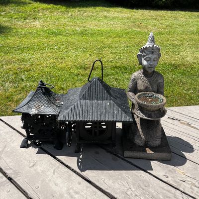 Asian Cast Iron Lanterns & Resin Statue (BP-KA)
