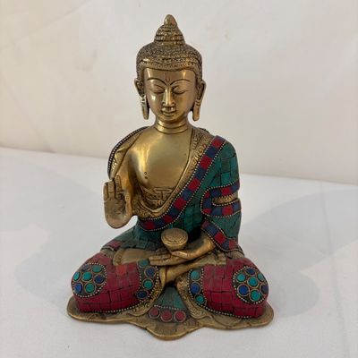 Brass Buddha with Stone Inlay (G-BC)