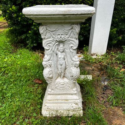 Ornate Concrete Grecian-Style Pillar with Cherub Garden Statues & More (FY-KA)