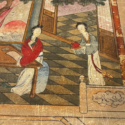Hand Painted Asian Trunk & Parasol (K-KA)