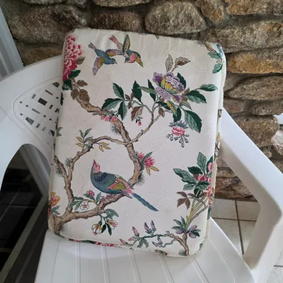 Two Adams Plastic Patio Chairs w/Bird Cushions (FP-JS)