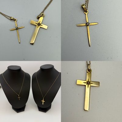 Two 14K Gold Cross Pendants & Chains (ST-SS)