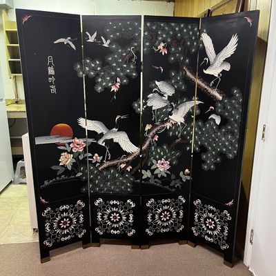 Chinese Black Lacquer Four Panel Screen (BK-KA)