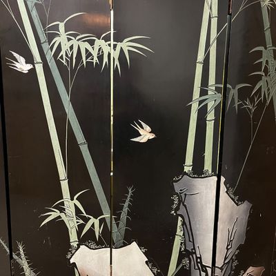 Chinese Black Lacquer Four Panel Screen (BK-KA)