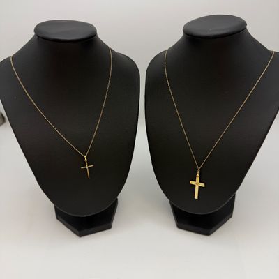 Two 14K Gold Cross Pendants & Chains (ST-SS)
