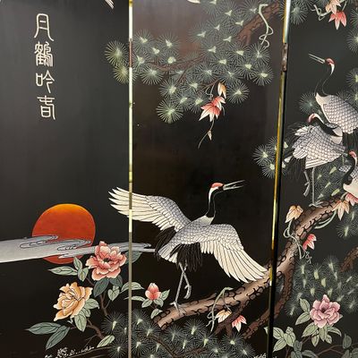 Chinese Black Lacquer Four Panel Screen (BK-KA)