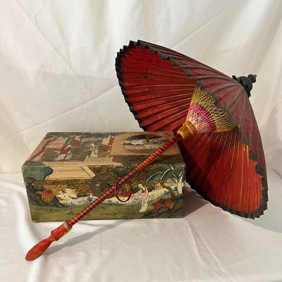 Hand Painted Asian Trunk & Parasol (K-KA)