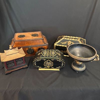 Five Unique Decorative Boxes and Pedestal Urn (D-SS)