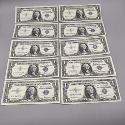 LOT 30: One Dollar Silver Certificates (10) Series 1957