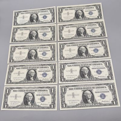 LOT 25: One Dollar Silver Certificates (10) Series 1957