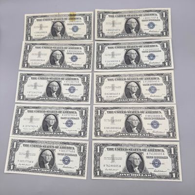 LOT 26: One Dollar Silver Certificates (10) Series 1957