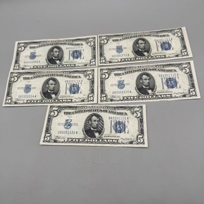 LOT 33: Five Dollar Silver Certificates (5) Series 1934 A