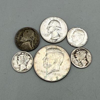 LOT 35: Vintage Silver U.S. Coins - 1967 Kennedy Half (40%), 1961 Quarter, Mercury Dimes and More