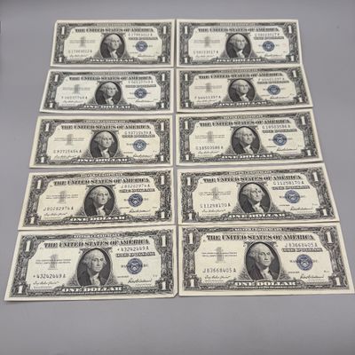 LOT 29: One Dollar Silver Certificates (10) Series 1957