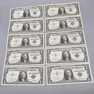 LOT 25: One Dollar Silver Certificates (10) Series 1957
