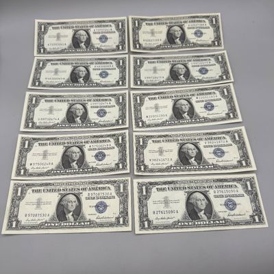 LOT 30: One Dollar Silver Certificates (10) Series 1957