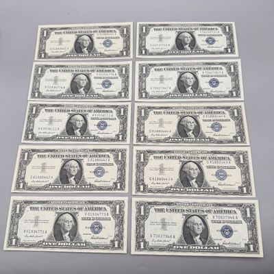 LOT 24: One Dollar Silver Certificates (10) Series 1957