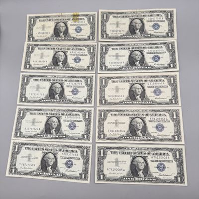LOT 26: One Dollar Silver Certificates (10) Series 1957