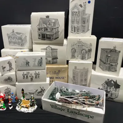 Dept 56 Snow Village River Road House, Christmas Shop & More Mystery Lot