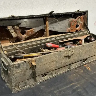 Antique Carpenter's Tool Chest With Vintage Hand Tools