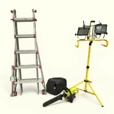 Little Giant 17' Multi Ladder, Poulan Chainsaw & Twin Halogen Work Light Lot