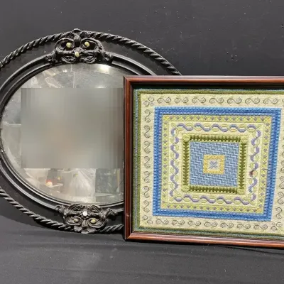 Baroque Rope & Floral Mirror, Vintage Needlepoint Sampler