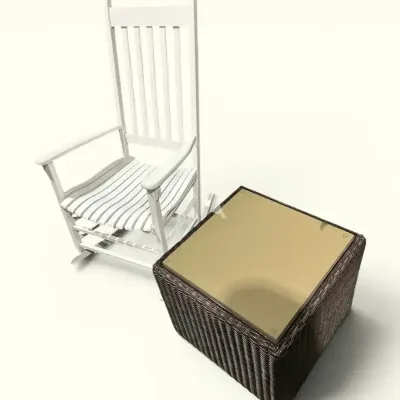 White Rocking Chair & Wicker Glass Side Table Patio Set