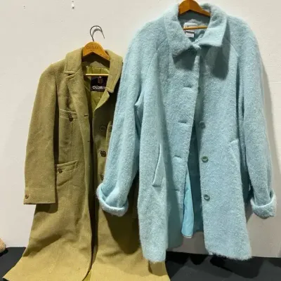 Vntg Turquoise Mohair & Angora Blend Coat & Sage Green Wool Coat. Wmns Medium 