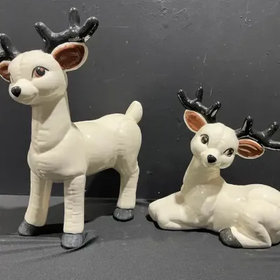 Vintage Large Ceramic Christmas Reindeer Decor Set