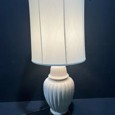 Vintage Diane Studios Ribbed Ginger Jar 3-Way Linen Drum Shade Table Lamp