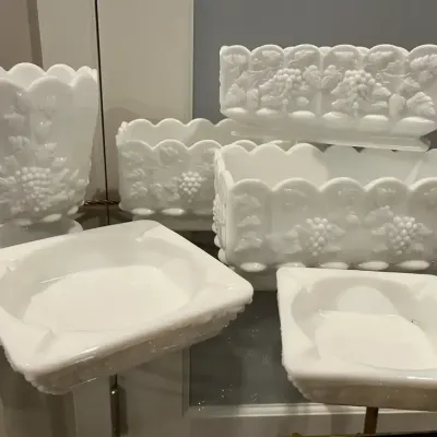 Vintage Westmoreland Milk Glass Heavy Duty Planters & Ashtrays